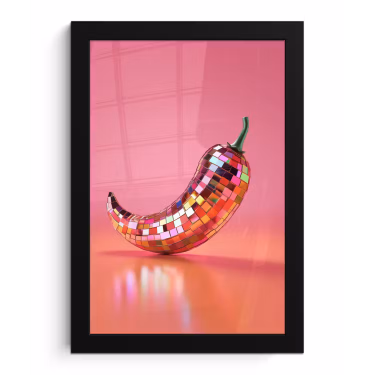 Peper - Disco - Rood - Glitter fotolijst zwart zonder passe partout klein -3d
