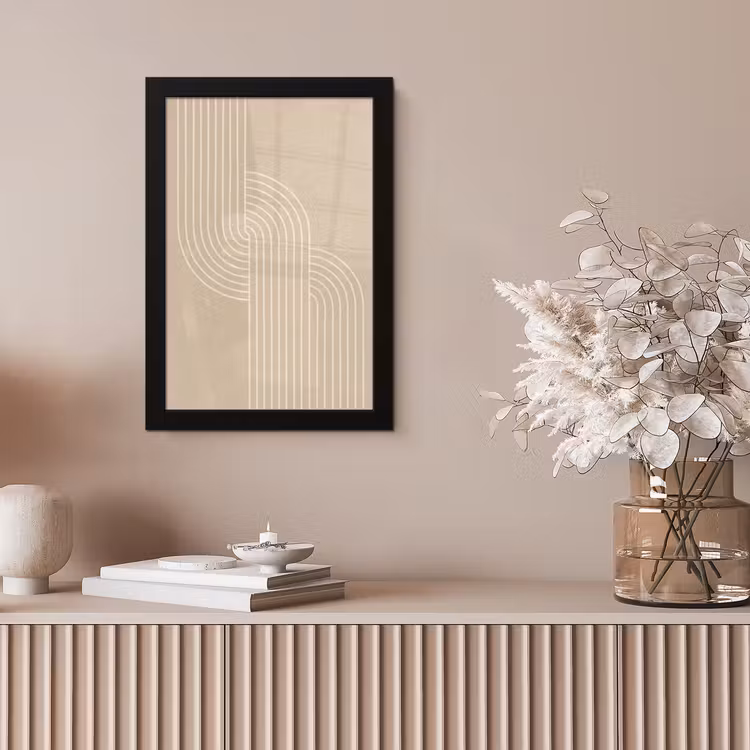 Parallelle lijnen - Lichte textuur - Beige fotolijst zwart zonder passe partout klein -sfeer5