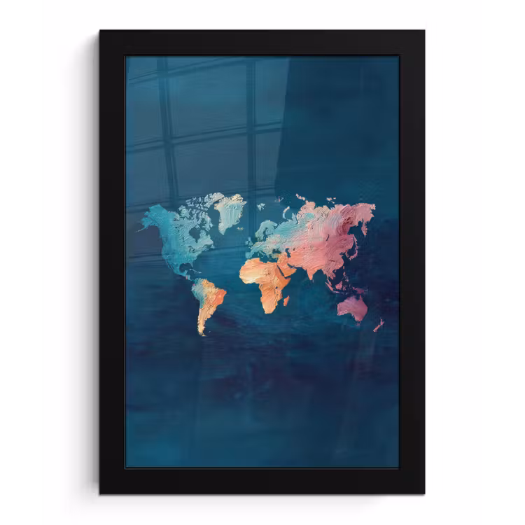 Pastel - Textuur - Wereldkaart fotolijst zwart zonder passe partout klein -3d
