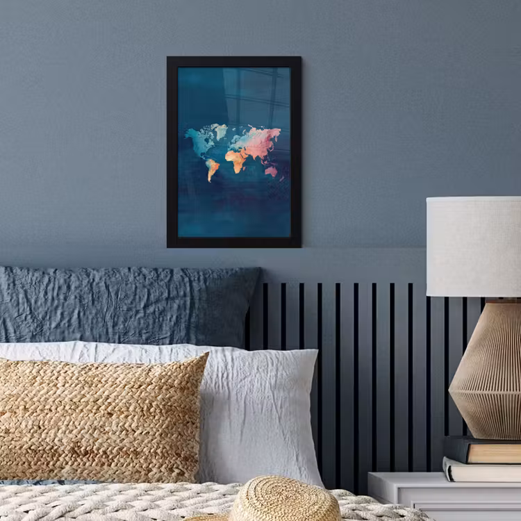 Pastel - Textuur - Wereldkaart fotolijst zwart zonder passe partout klein -sfeer3