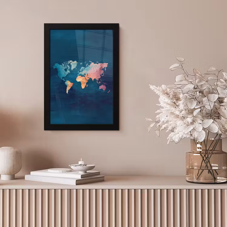 Pastel - Textuur - Wereldkaart fotolijst zwart zonder passe partout klein -sfeer5