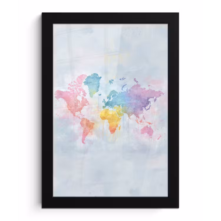 Pastel - Wereldkaart - Druppels fotolijst zwart zonder passe partout klein -3d