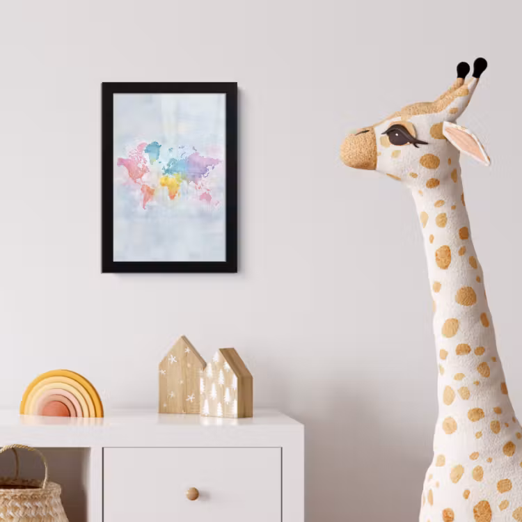 Pastel - Wereldkaart - Druppels fotolijst zwart zonder passe partout klein -usfeer4_kinderkamer
