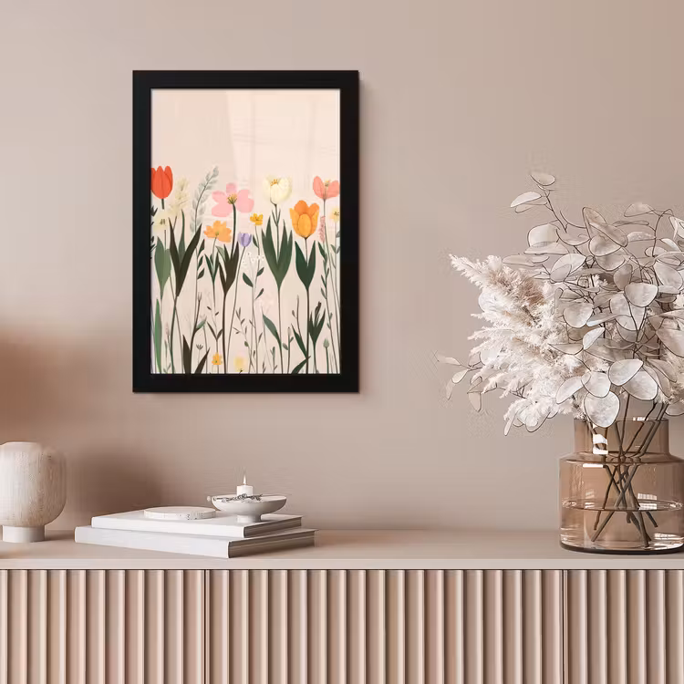 Pasteltinten - Bloemen - Illustratie fotolijst zwart zonder passe partout klein -sfeer5
