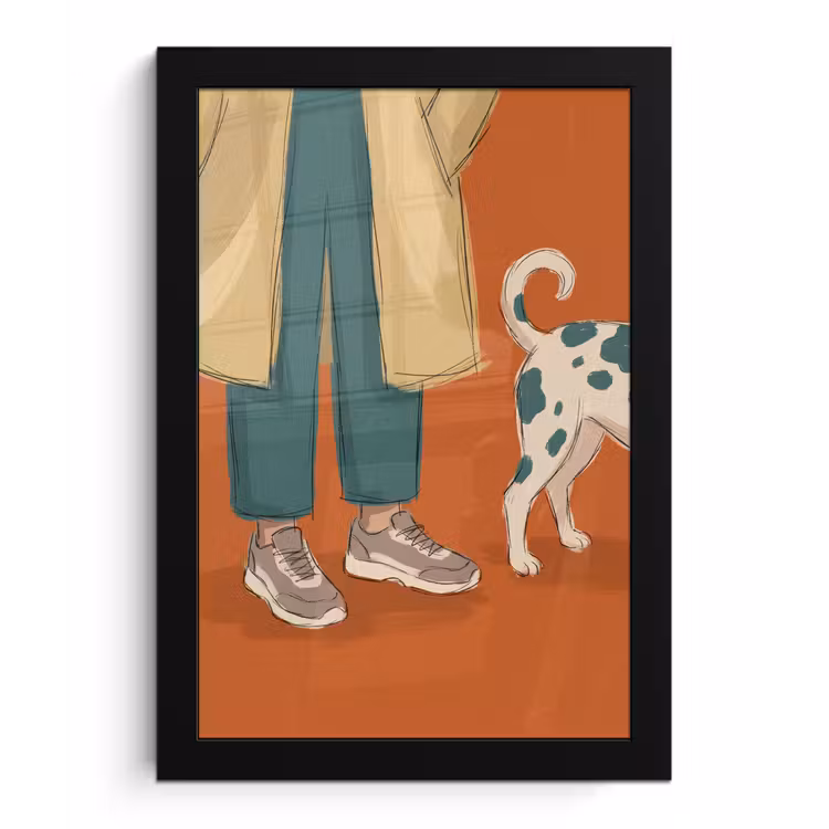Persoon - Hond - Dieren - Illustratie - Modern fotolijst zwart zonder passe partout klein -3d