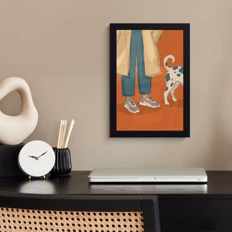 Persoon - Hond - Dieren - Illustratie - Modern fotolijst zwart zonder passe partout klein -sfeer1