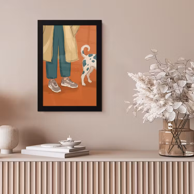 Persoon - Hond - Dieren - Illustratie - Modern fotolijst zwart zonder passe partout klein -sfeer5