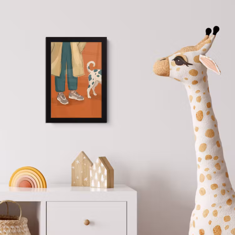 Persoon - Hond - Dieren - Illustratie - Modern fotolijst zwart zonder passe partout klein -usfeer4_kinderkamer
