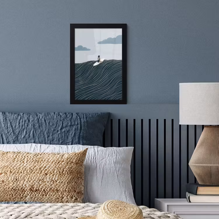 Persoon - Surfen - Oceaan - Natuur - Modern fotolijst zwart zonder passe partout klein -sfeer3