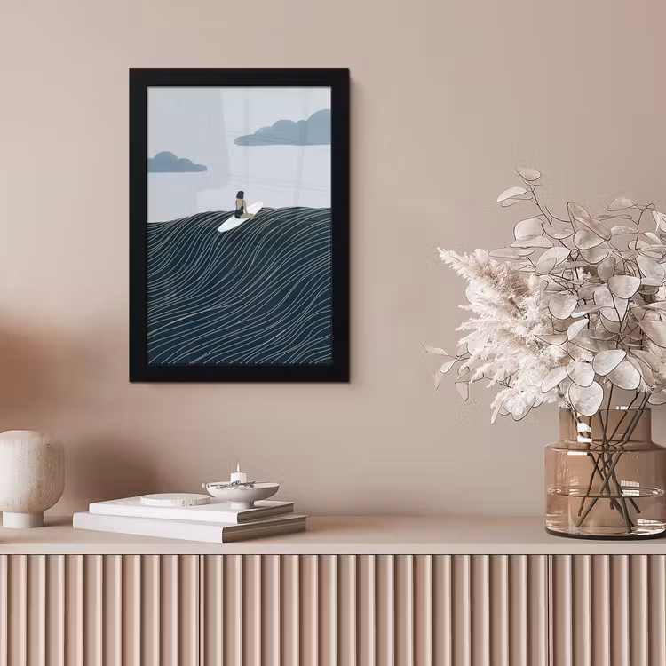 Persoon - Surfen - Oceaan - Natuur - Modern fotolijst zwart zonder passe partout klein -sfeer5
