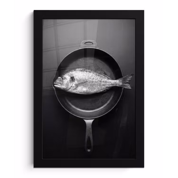 Pan - Vis - Zwart - Wit fotolijst zwart zonder passe partout klein -3d