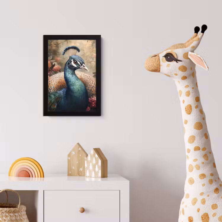 Pauw - Vogel - Bloemen - Planten - Pauwenveren fotolijst zwart zonder passe partout klein -usfeer4_kinderkamer