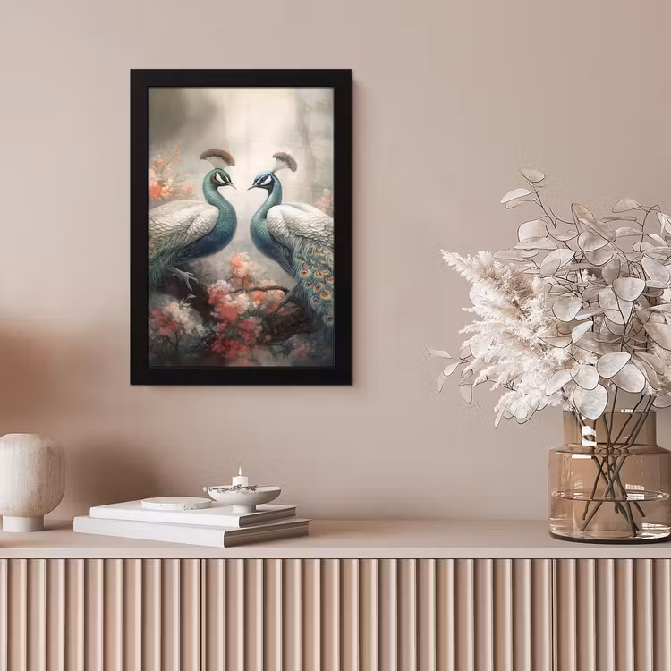 Pauwen - Pauwenveren - Vogels - Bloemen - Natuur fotolijst zwart zonder passe partout klein -sfeer5