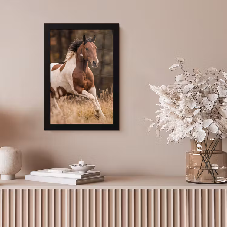 Paard - Bruin - Gras fotolijst zwart zonder passe partout klein -sfeer5