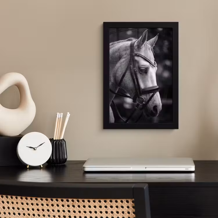 Paard - Schimmel - Portret fotolijst zwart zonder passe partout klein -sfeer1