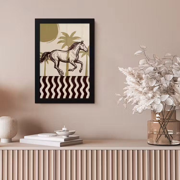 Paard - Galopperend - Woestijn - Illustratie fotolijst zwart zonder passe partout klein -sfeer5
