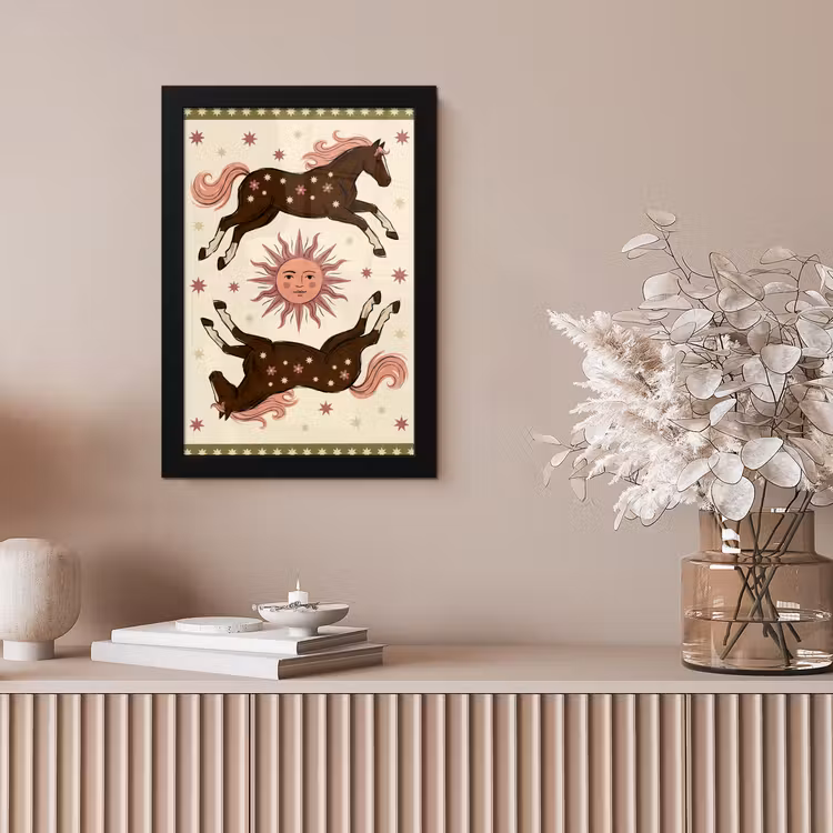 Paard - Zon - Mystiek - Illustratie - Roze fotolijst zwart zonder passe partout klein -sfeer5