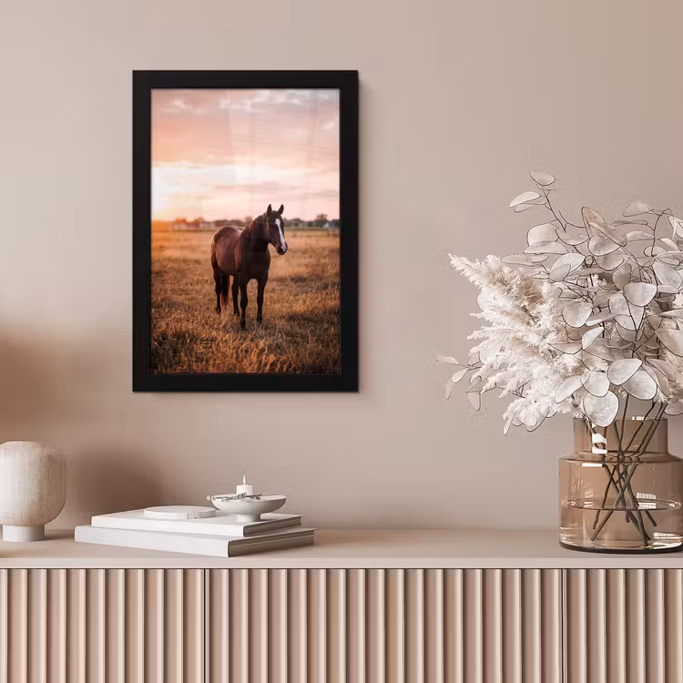 Paard - Zonsondergang - Bruin fotolijst zwart zonder passe partout klein -sfeer5