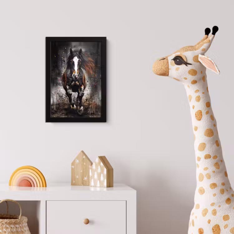 Paard - Dieren - Zwart - Luxe - Modern fotolijst zwart zonder passe partout klein -usfeer4_kinderkamer