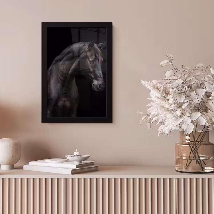Paard - Dieren - Zwart - Portret fotolijst zwart zonder passe partout klein -sfeer5
