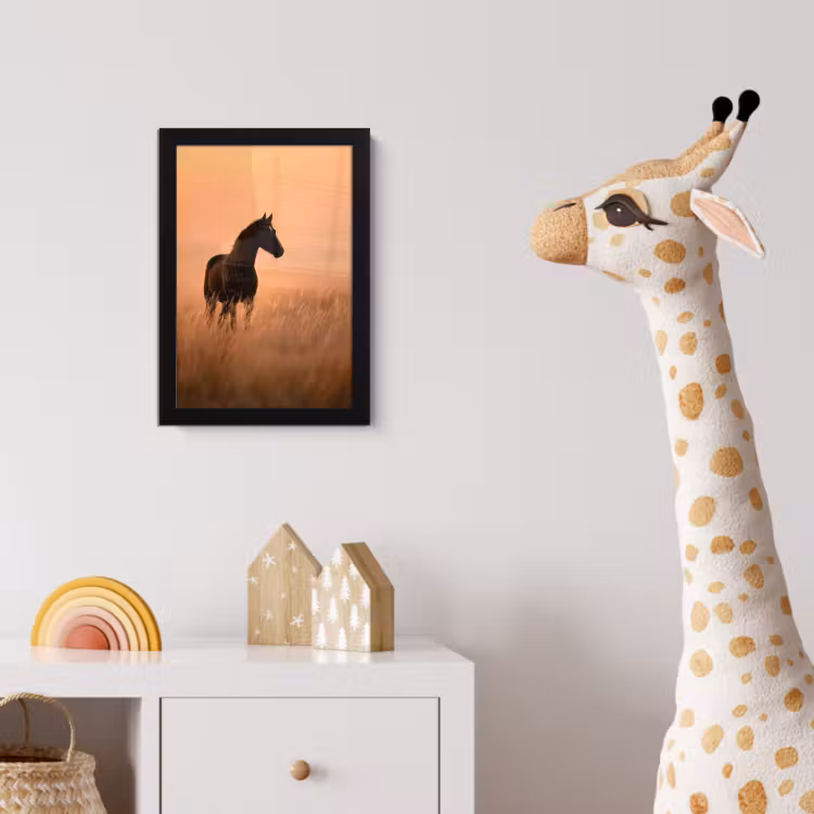 Paard - Grasveld - Zonsondergang fotolijst zwart zonder passe partout klein -usfeer4_kinderkamer