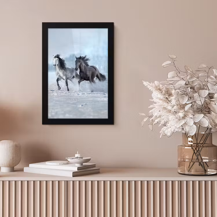 Paarden - Winter - Dieren - Natuur - Sneeuw fotolijst zwart zonder passe partout klein -sfeer5