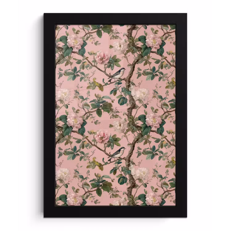 Pioenrozen - Botanisch - Vogel fotolijst zwart zonder passe partout klein 224 -3d