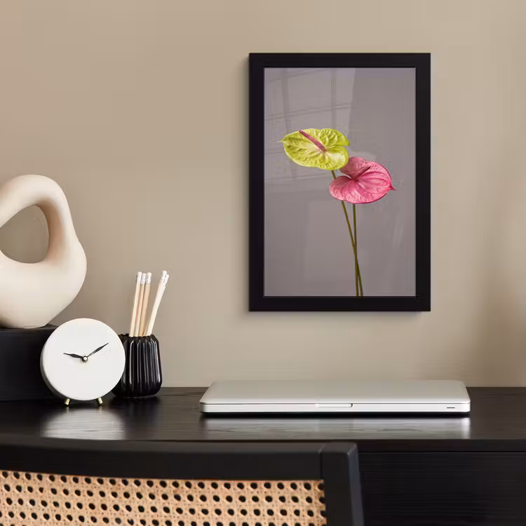 Planten - Anthurium - Groen - Roze fotolijst zwart zonder passe partout klein -sfeer1