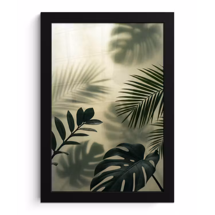 Planten - Bladeren - Schaduwen - Groen - Modern fotolijst zwart zonder passe partout klein -3d