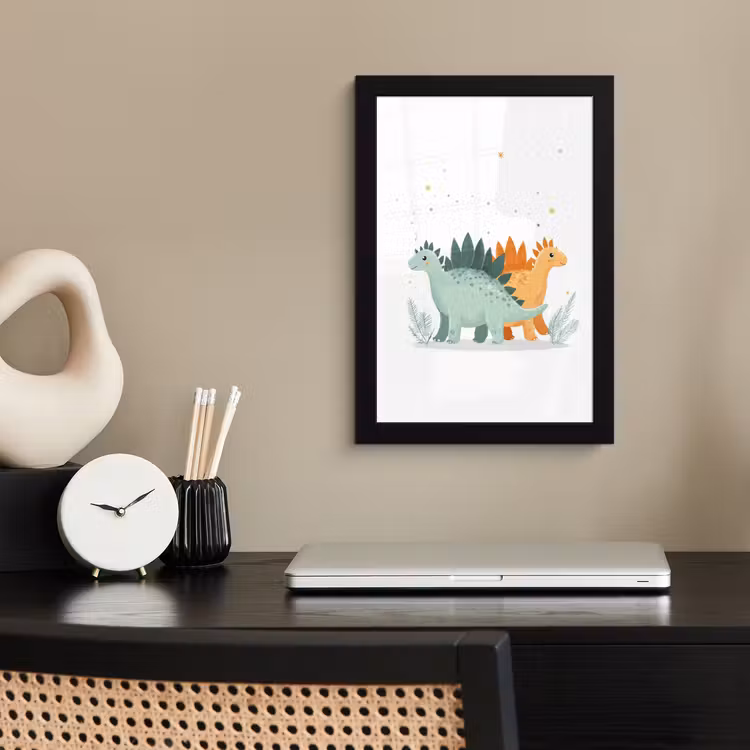 Planten - Sterren - Dinosaurussen - Oranje fotolijst zwart zonder passe partout klein -sfeer1