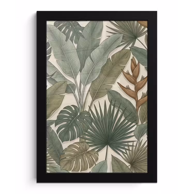 Planten - Tropisch - Natuur - Illustratie - Groen fotolijst zwart zonder passe partout klein -3d