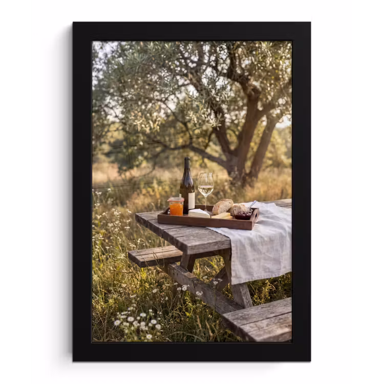 Picknick - Wijn - Kaasplankje fotolijst zwart zonder passe partout klein -3d