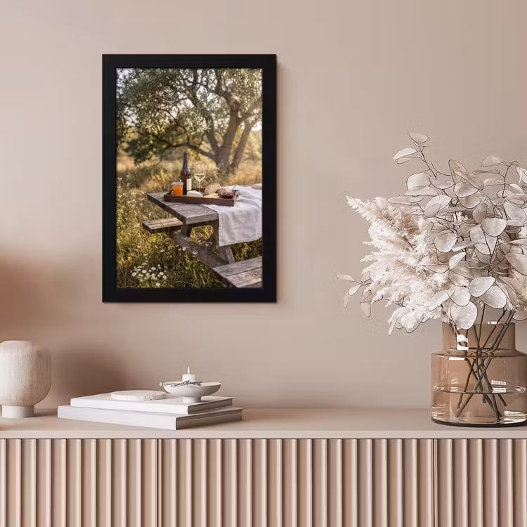 Picknick - Wijn - Kaasplankje fotolijst zwart zonder passe partout klein -sfeer5