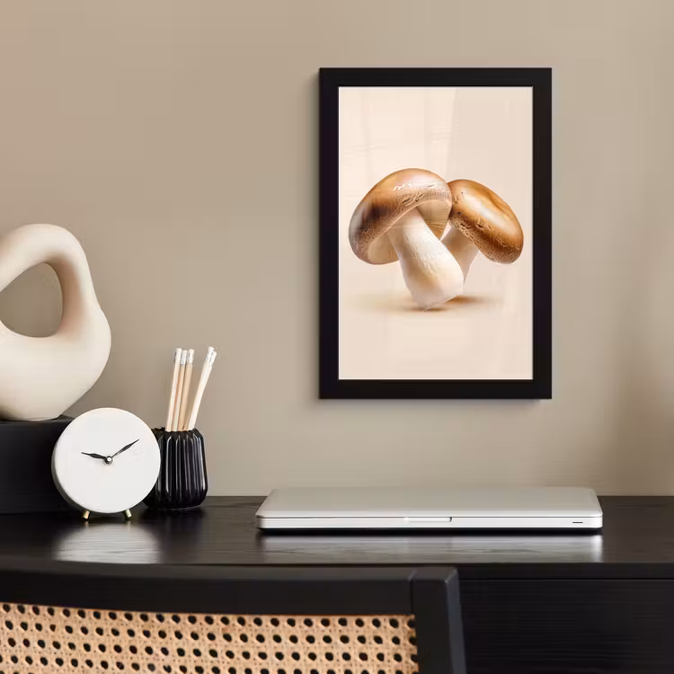 Champignons - Zacht - Beige fotolijst zwart zonder passe partout klein -sfeer1