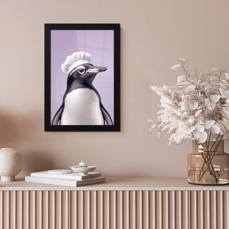 Pinguïn - Koksmuts - Lief - Paars fotolijst zwart zonder passe partout klein -sfeer5