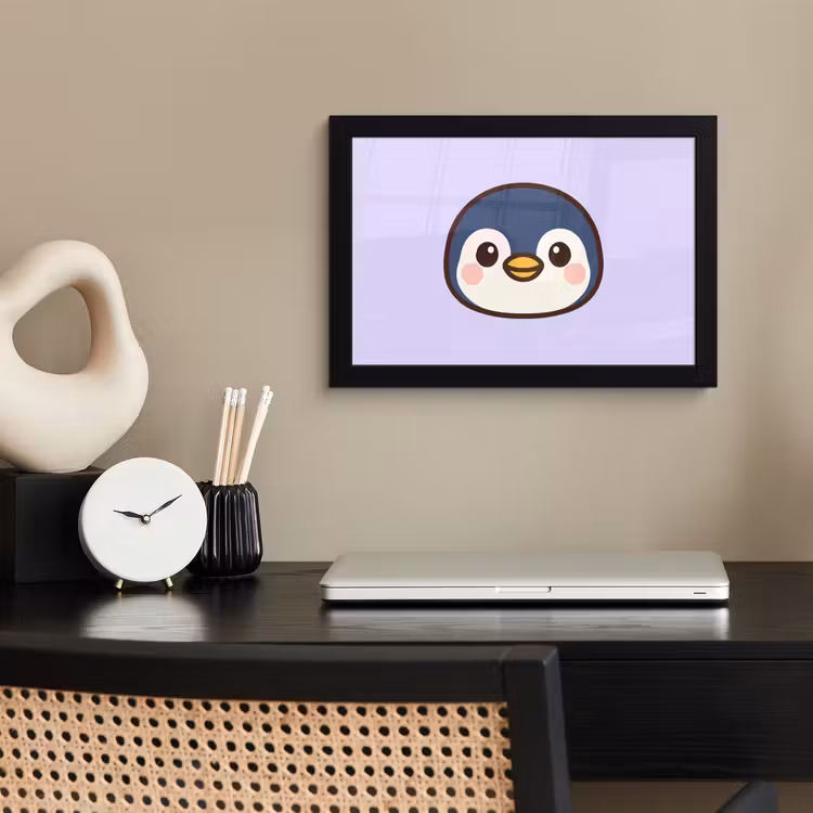 Pinguïn - Paars - Schattig fotolijst zwart zonder passe partout klein -sfeer1