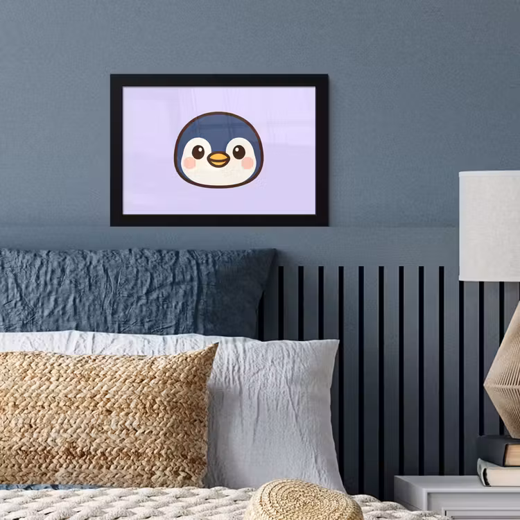 Pinguïn - Paars - Schattig fotolijst zwart zonder passe partout klein -sfeer3