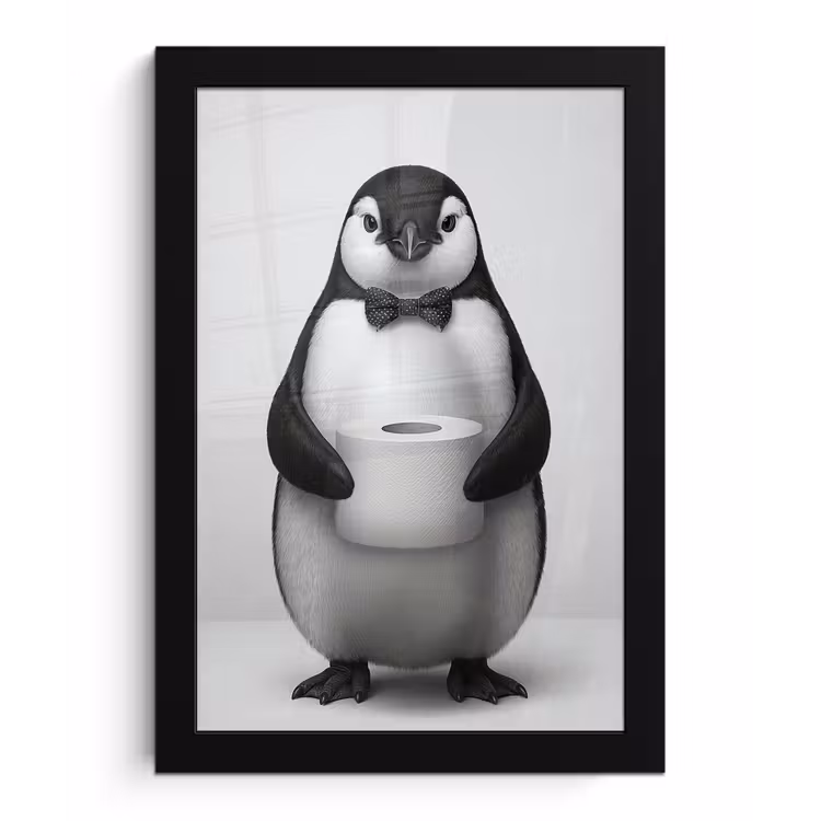 Pinguïn - WC rol - Wit fotolijst zwart zonder passe partout klein -3d