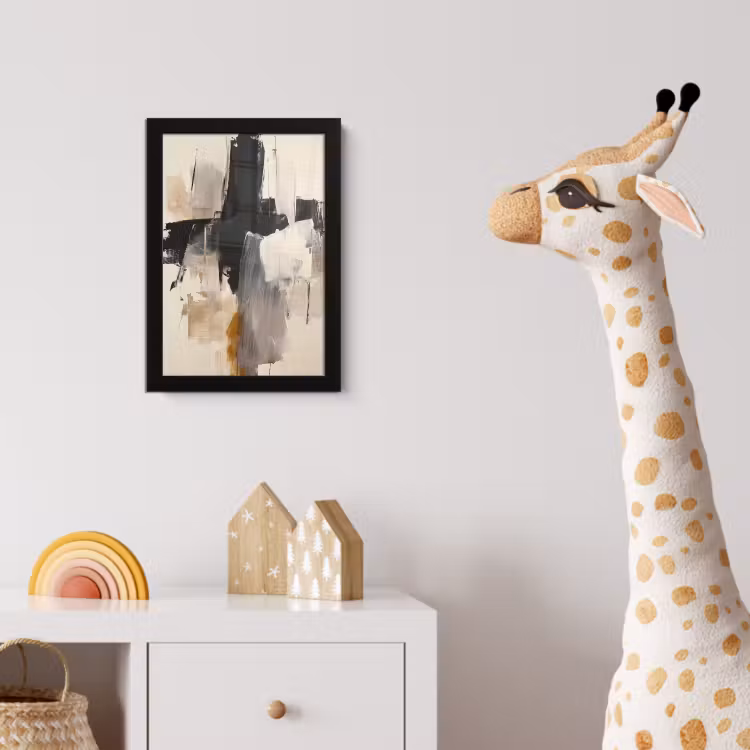 Penseelstreken - Ruw - Abstract - Beige fotolijst zwart zonder passe partout klein -usfeer4_kinderkamer