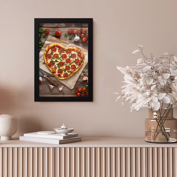 Pizza - Hart - Pepperoni - Tomaat fotolijst zwart zonder passe partout klein -sfeer5