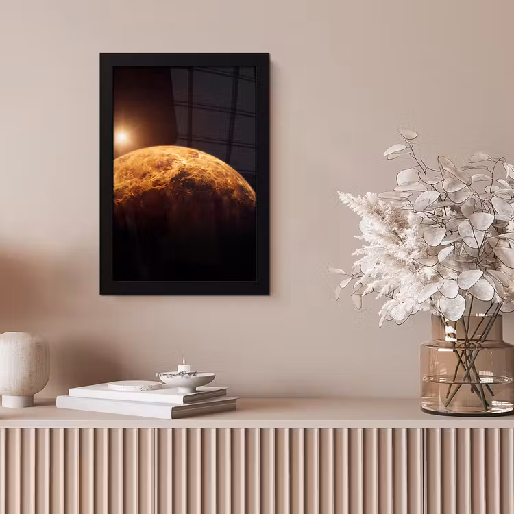 Bilder mit Rahmen - Planet – Weltraum – Orange - Planeet - Ruimte - Oranje fotolijst zwart zonder passe partout klein