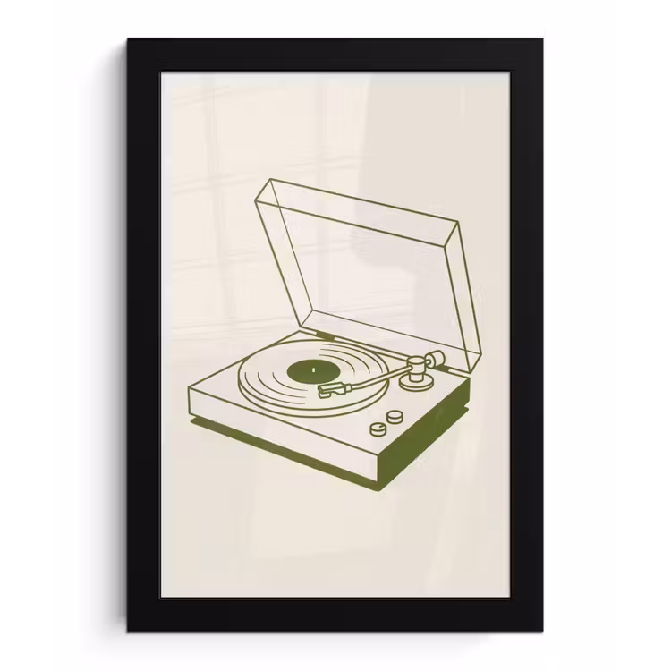 Platenspeler - Vinyl - Muziek - Minimalistisch - Groen fotolijst zwart zonder passe partout klein -3d