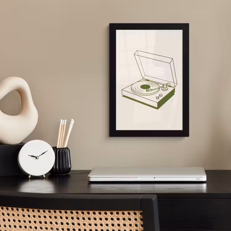 Platenspeler - Vinyl - Muziek - Minimalistisch - Groen fotolijst zwart zonder passe partout klein -sfeer1
