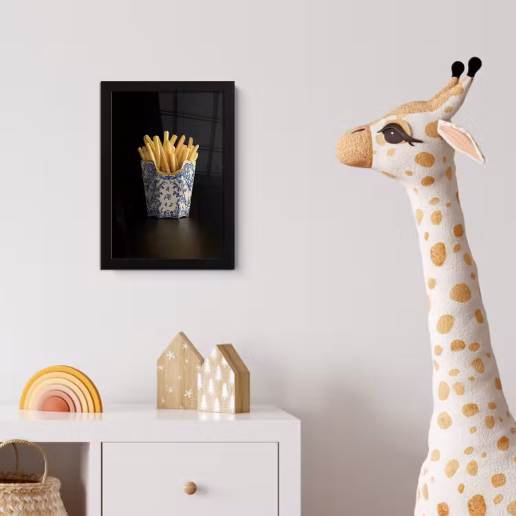 Friet - Porselein - Delfts blauw - Eten fotolijst zwart zonder passe partout klein -usfeer4_kinderkamer