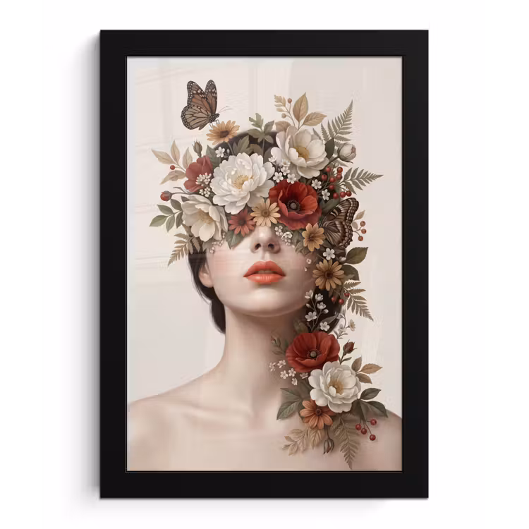 Portret - Bloemen - Cremé fotolijst zwart zonder passe partout klein -3d