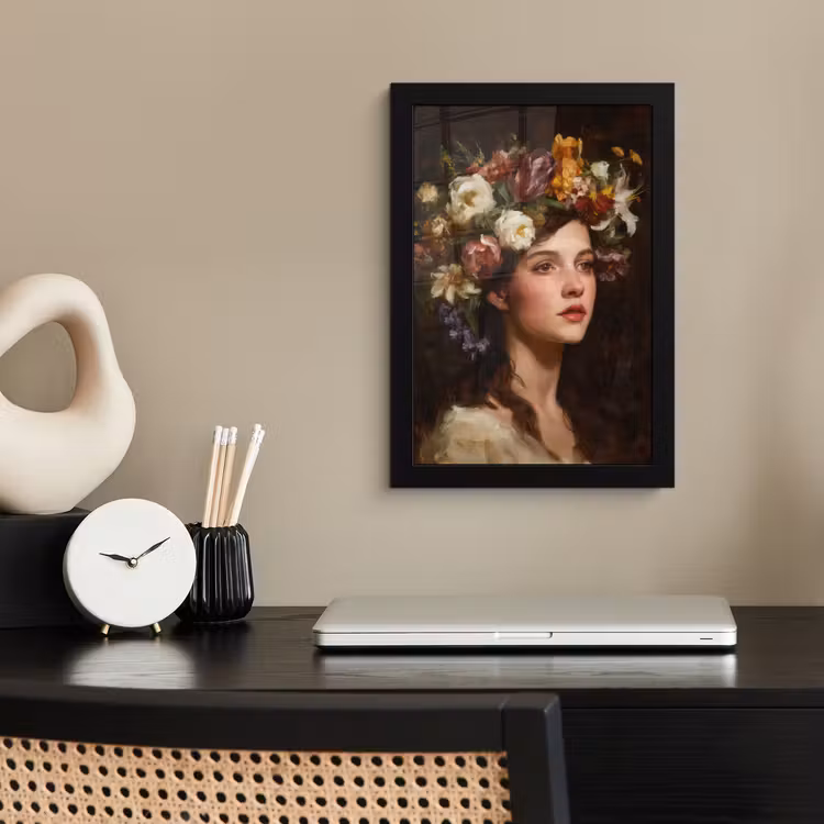 Portret - Vrouw - Bloemen fotolijst zwart zonder passe partout klein -sfeer1