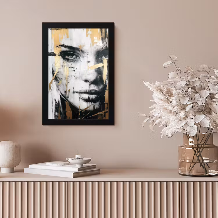 Portret - Vrouw - Penseelstreken - Goud fotolijst zwart zonder passe partout klein -sfeer5