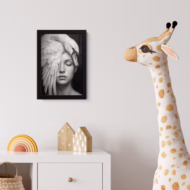 Portret - Zwaan - Zwart - Wit fotolijst zwart zonder passe partout klein -usfeer4_kinderkamer
