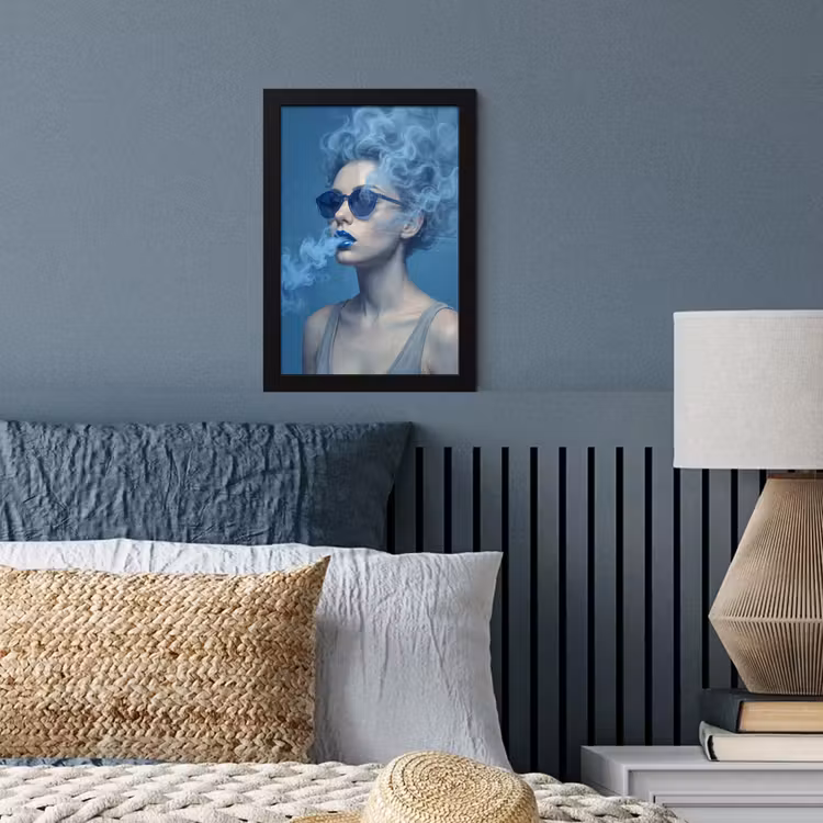 Portret - Zonnebril - Rook - Abstract - Blauw fotolijst zwart zonder passe partout klein -sfeer3