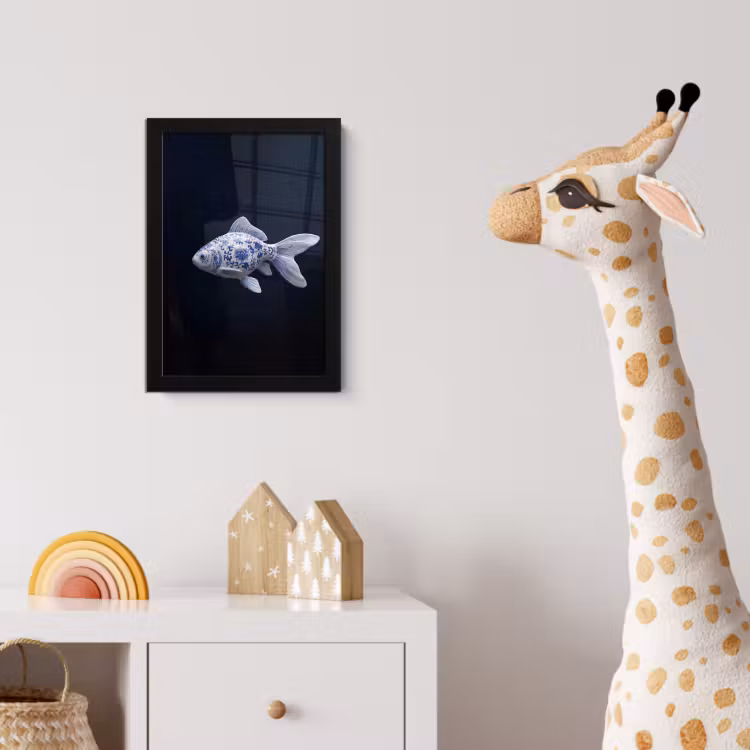 Porselein - Goudvis - Delfts - Blauw fotolijst zwart zonder passe partout klein -usfeer4_kinderkamer